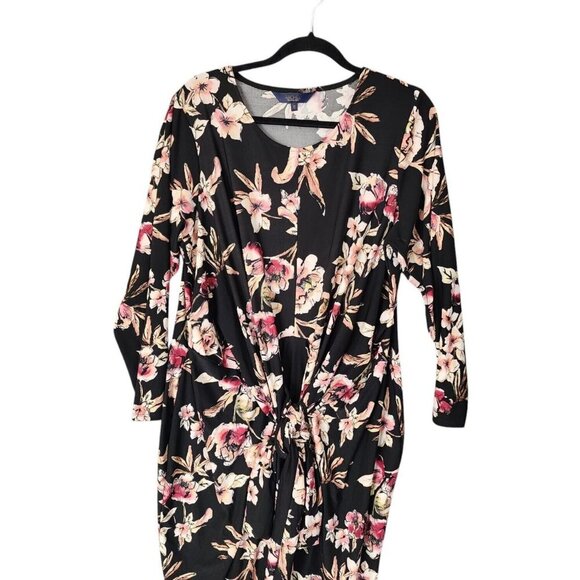 Rachel Roy Women's Black Stella Floral Print Belted Cocktail Midi Dress Size 2X - Picture 3 of 10